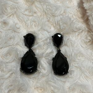 Vintage Kenneth Jay Lane KJL Black Crystal Teardrop Pear Earrings